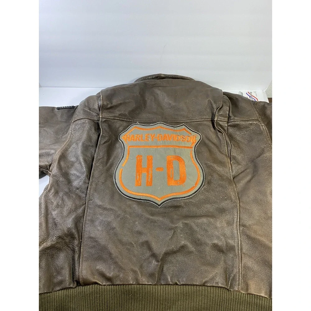 Vilanto Harley-Davidson Brown Leather Biker Jacket Mens Medium HOG Patches